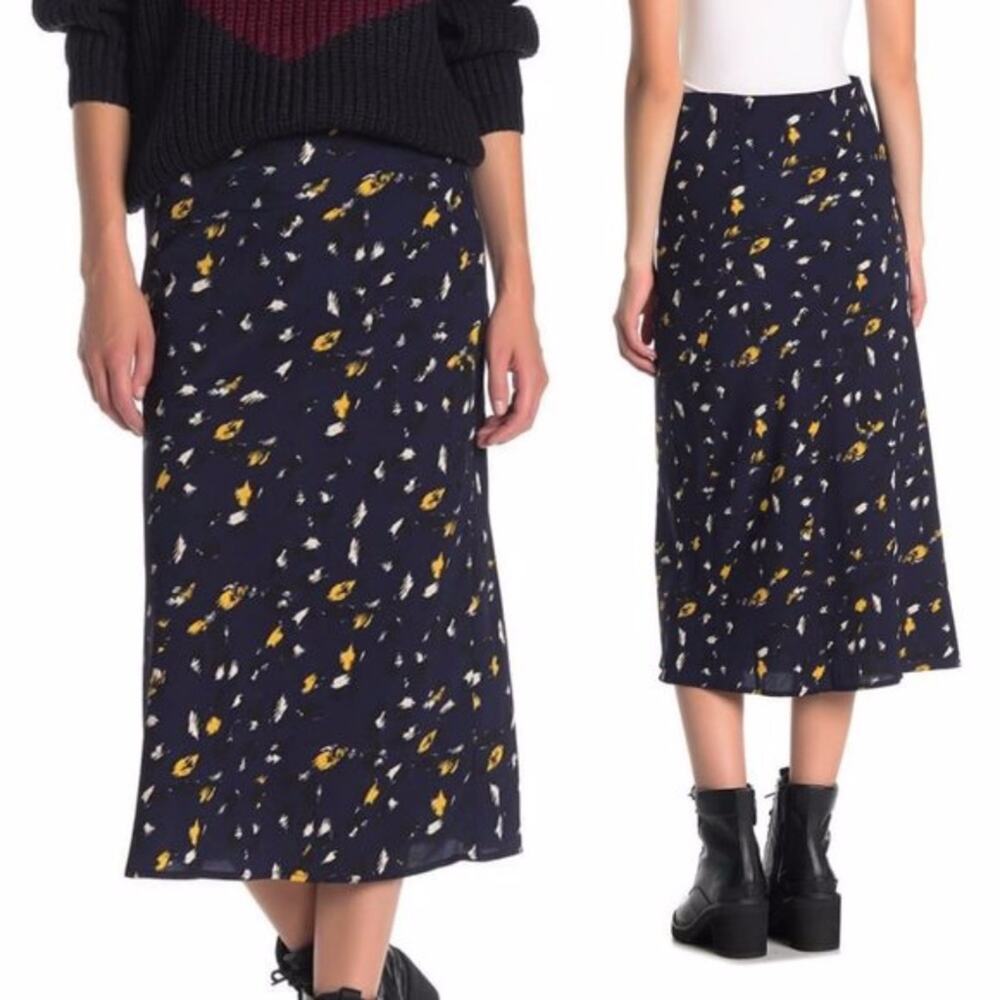 Elodie Blue and Yellow Pattern Midi Skirt Size Small